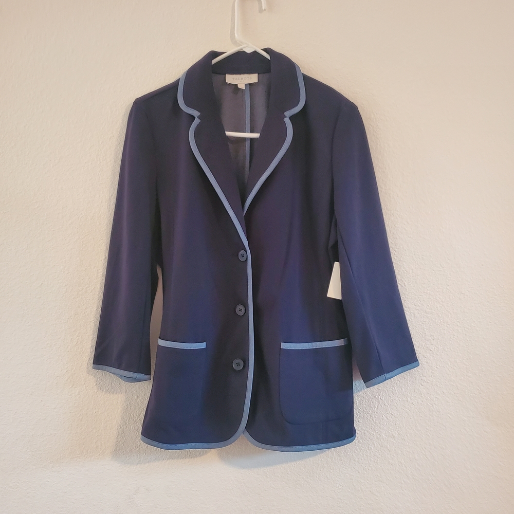 NWT Talbots Women's Dark Blue Blazer with Light Blue Accents, Size M